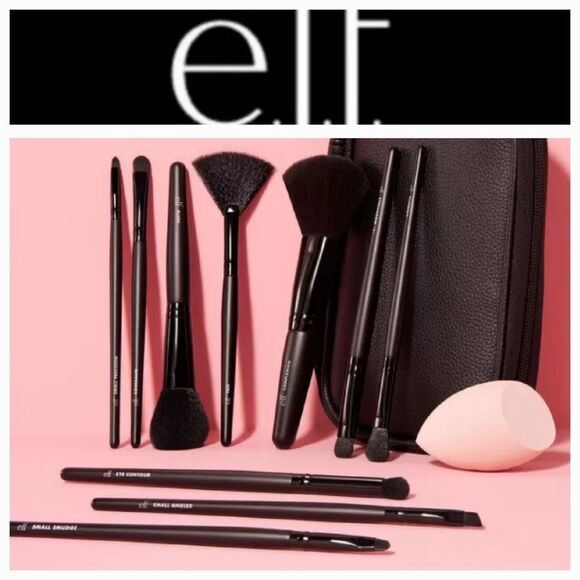 ELF Full Face & Eye Makeup Brush Set w/Travel Case - Picture 1 of 14